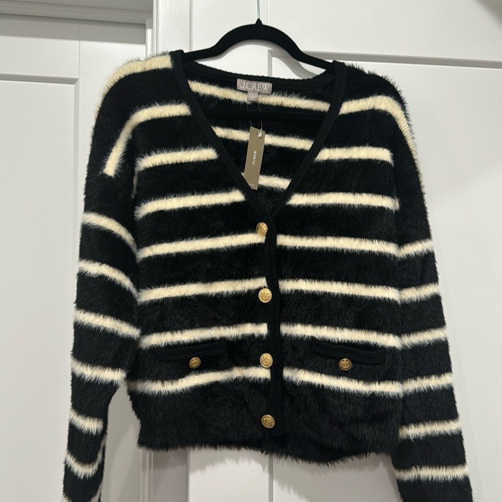 Jcrew fuzzy white and black cardigan